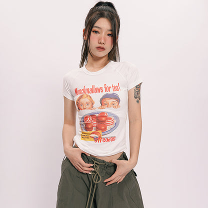 Vintage Cotton Cartoon Design Short Sleeves T Shirts
