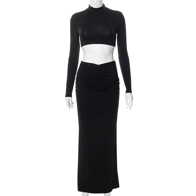 Sexy High Neck Women Tops & Skirts Suits