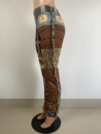Designed Fashion Cartoon Tassels Pants for Women