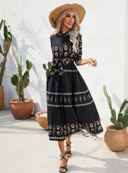 Vintage Summer Half Sleeves Women Midi Dresses