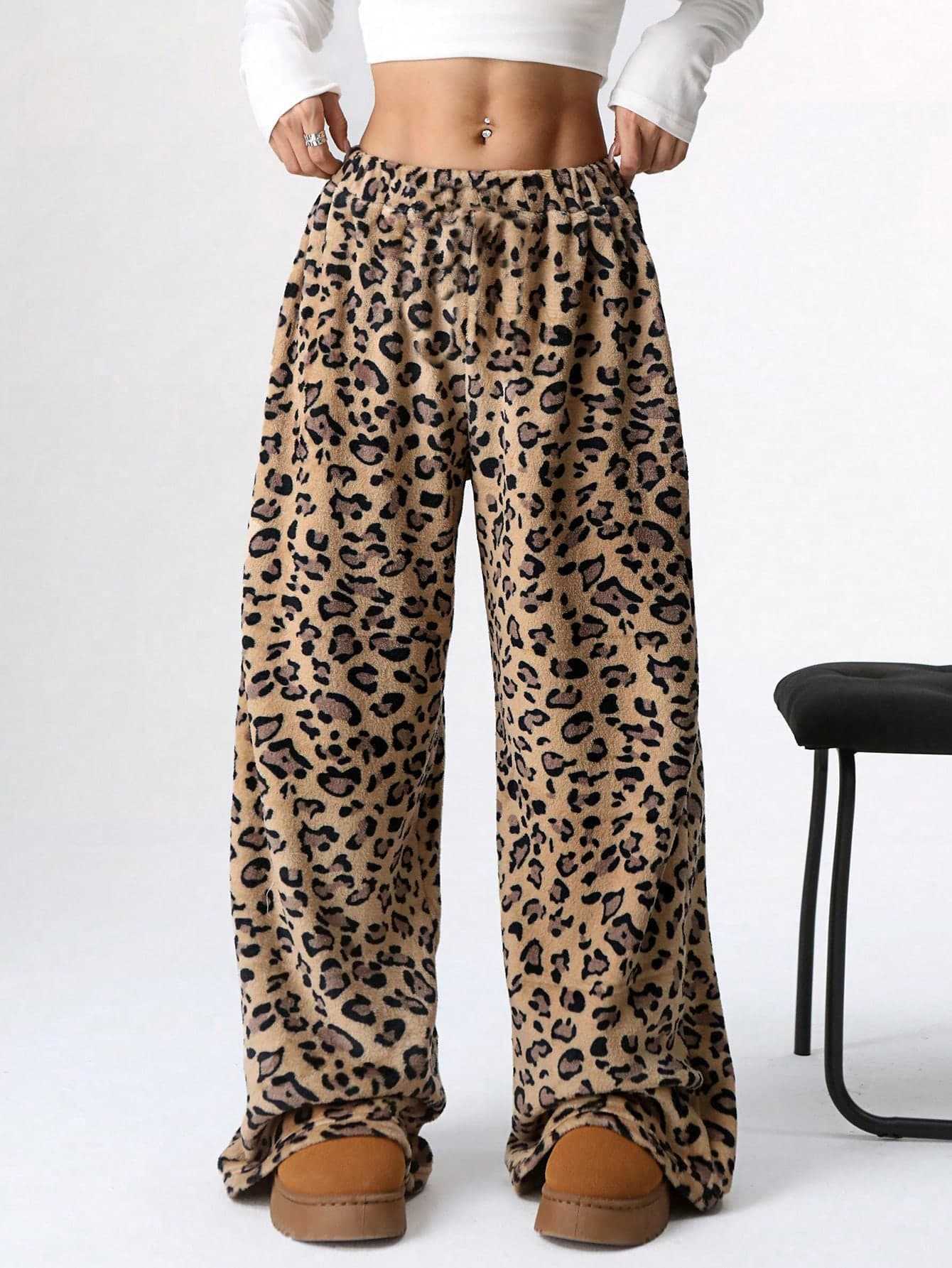 Casual Leopard Leopard Women Wide-leg Pants