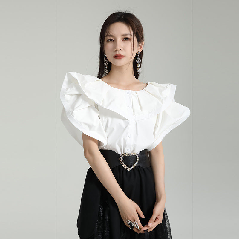 Designed Ruffled Short Sleeves Shirts