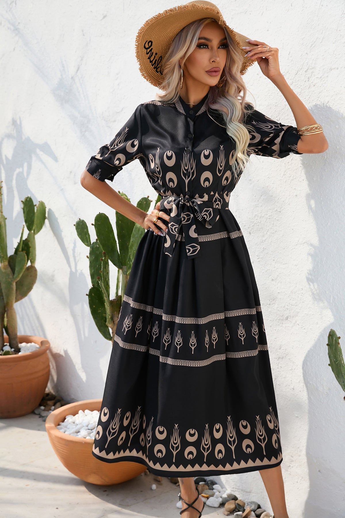 Vintage Summer Half Sleeves Women Midi Dresses