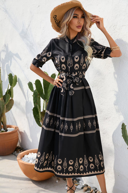 Vintage Summer Half Sleeves Women Midi Dresses