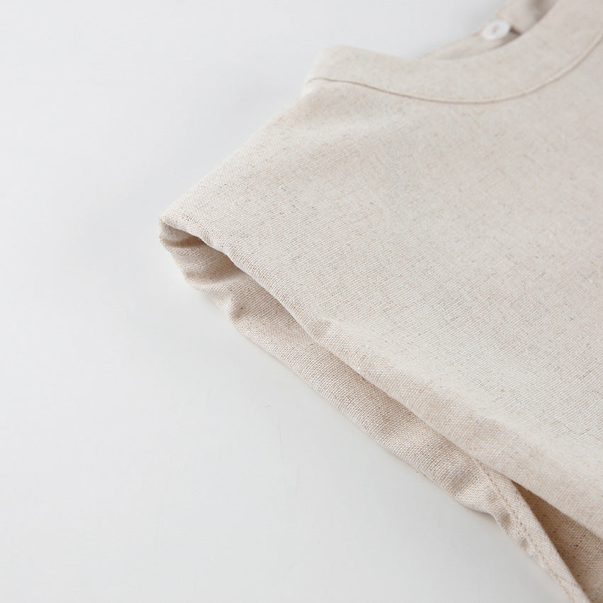 Casual Summer Cotton Linen Sleeveless Tops & Cropped Pants Suits