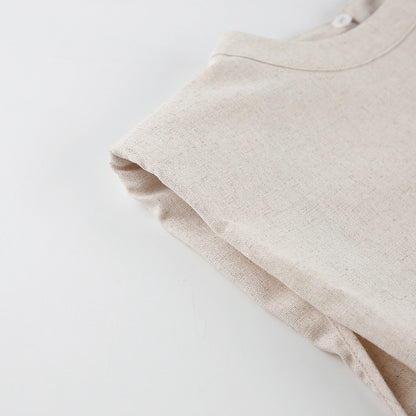 Casual Summer Cotton Linen Sleeveless Tops & Cropped Pants Suits