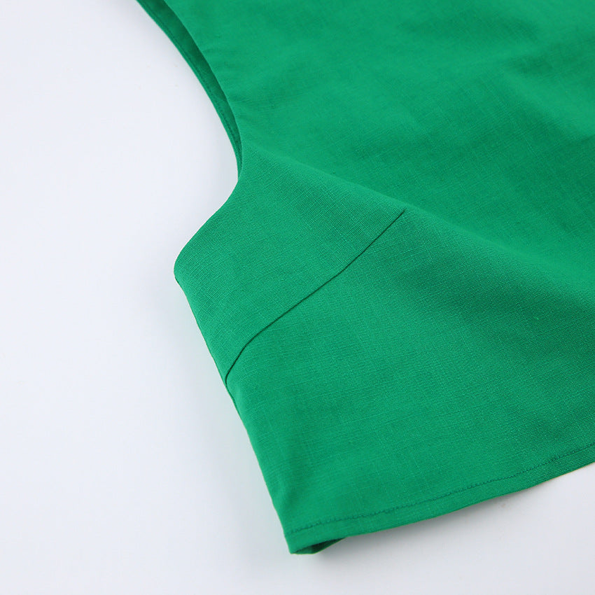 Casual Cotton Linen Sleeveless Tops & Wide Legs Pants