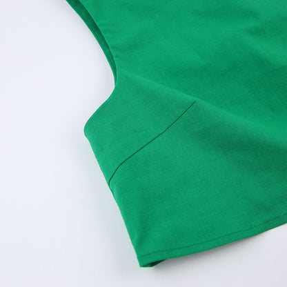 Casual Cotton Linen Sleeveless Tops & Wide Legs Pants