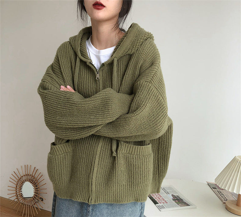 Casual Vintage Knitted Hoodies Cardigan Sweaters