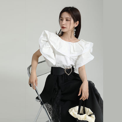 Designed Ruffled Short Sleeves Shirts