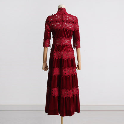 Vintage High Neck Designed Lace Long Dresses