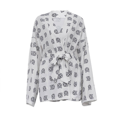 Casual Long Sleeves Shirts and High Waist Shorts Home Wear Sets