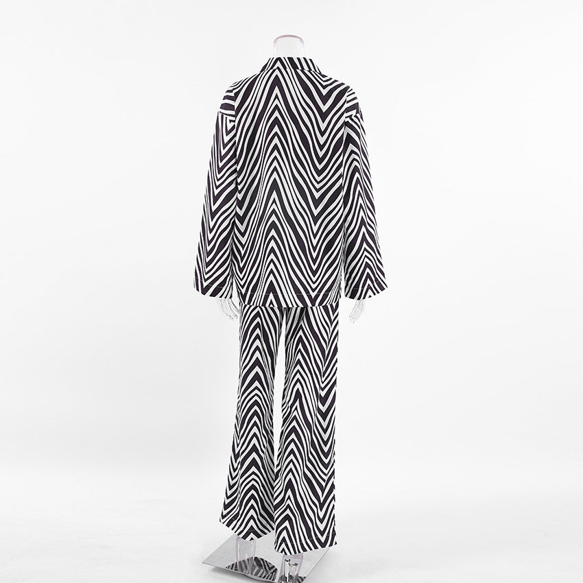 Fashion Black & White Stripes Two Pieces Suits for Women