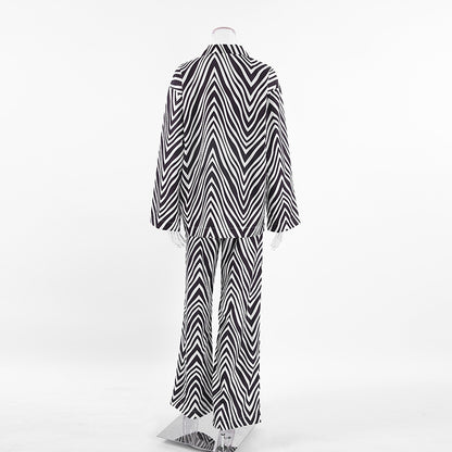 Fashion Black & White Stripes Two Pieces Suits for Women
