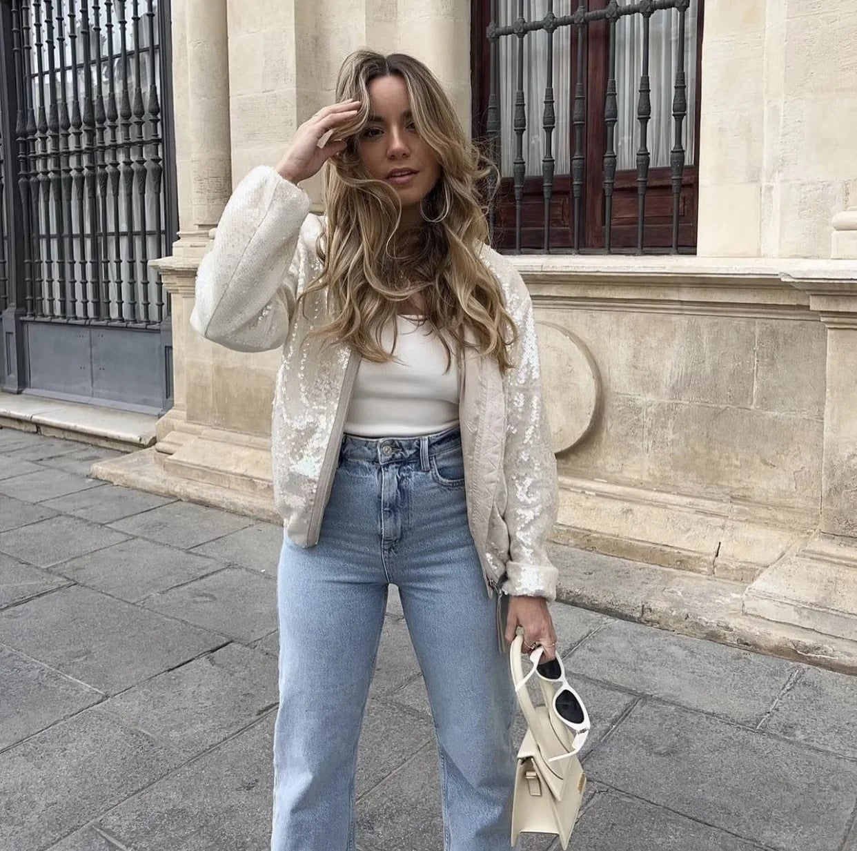 Fashion Sequined Round Neck Top Coats