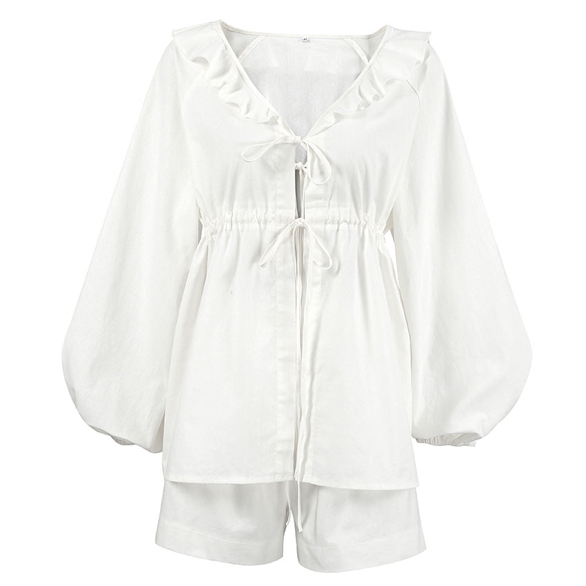 Casual Cotton Linen Shirts & Shorts Two Pieces Sets for Women