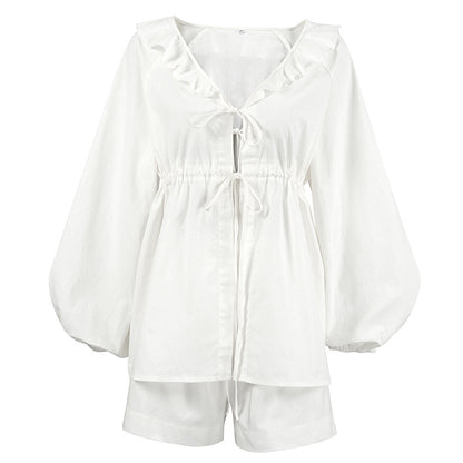 Casual Cotton Linen Shirts & Shorts Two Pieces Sets for Women