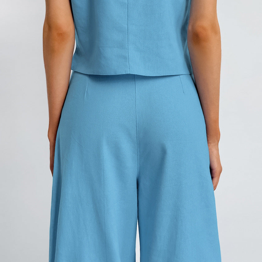 Casual V Neck Sleeveless Tops and Pant Suits