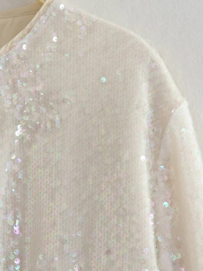 Fashion Sequined Round Neck Top Coats
