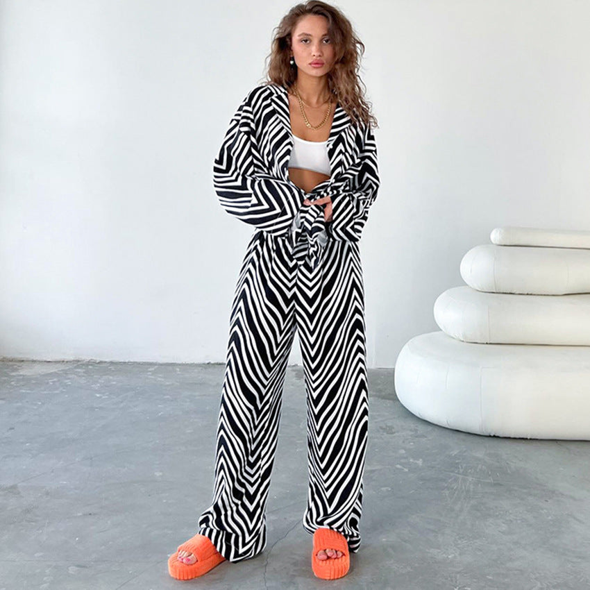 Fashion Black & White Stripes Two Pieces Suits for Women
