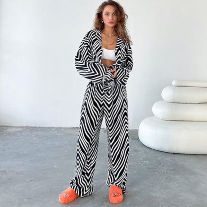 Fashion Black & White Stripes Two Pieces Suits for Women