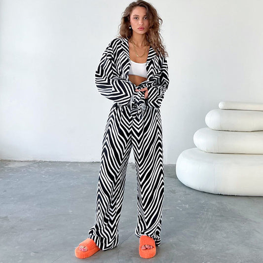 Fashion Black & White Stripes Two Pieces Suits for Women
