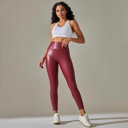 Sexy Elastic Pu High Waist Yoga Leggings