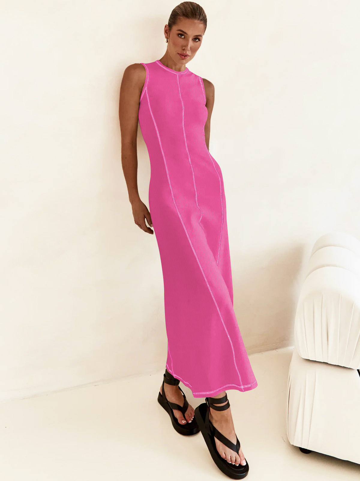 Designed Vintage Knitted Sleeveless Long Dresses