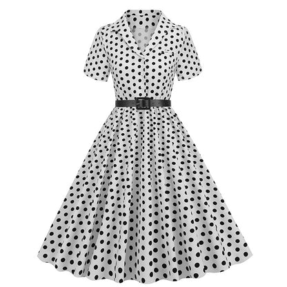 Vintage Turnover Collar Short Sleeves Dresses