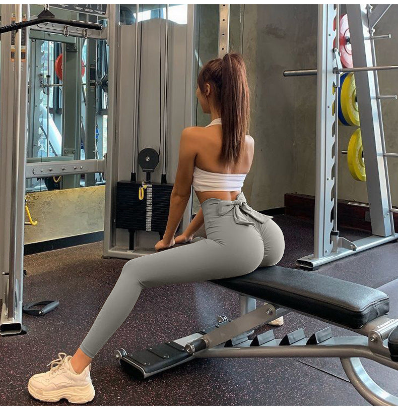 Sexy High Waist Back Bow Design Sports Leggings