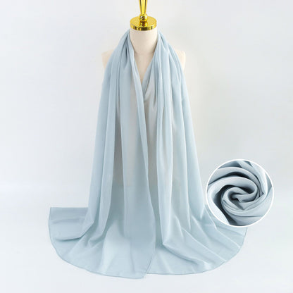 Women Pearl Chiffon Scarf Solid Color Bubble Towel Versatile Scarves