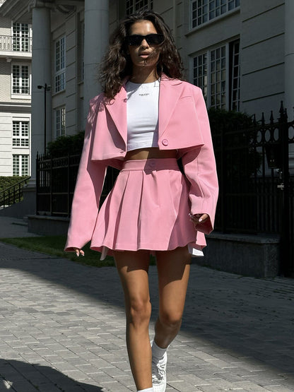 Designed Short Blazers & Mini Skirts Two Pieces Suits