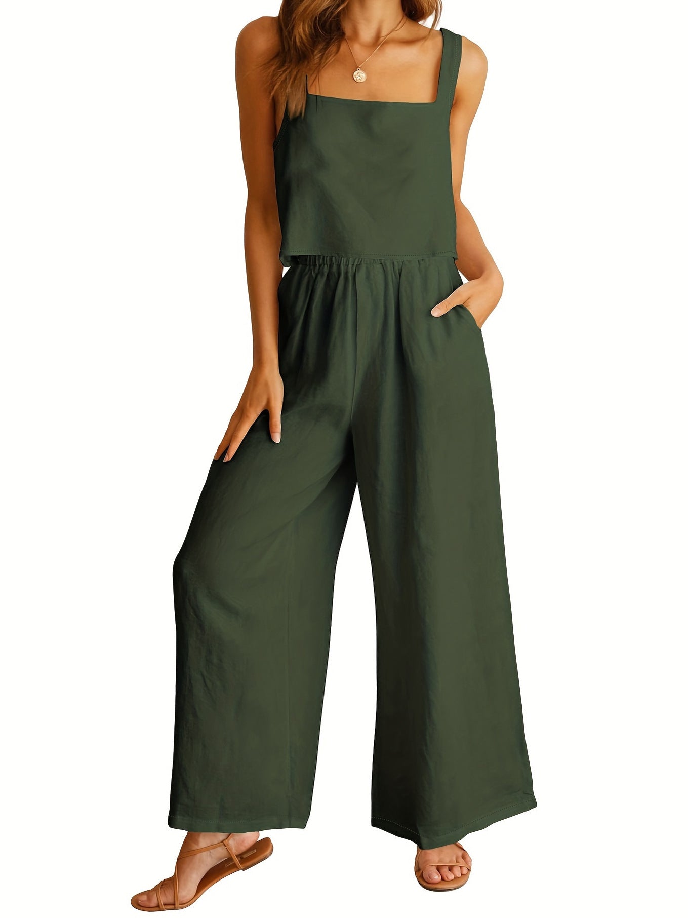 Women's  2-piece Set Square Collar Sleeveless Sling Vest Wide Leg Trousers