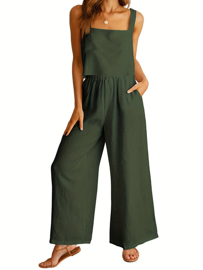 Women's  2-piece Set Square Collar Sleeveless Sling Vest Wide Leg Trousers