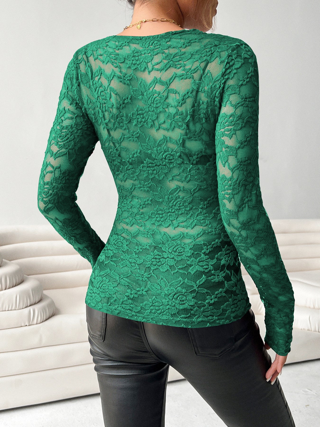 Elegant V Neck Long Sleeves Lace Shirts
