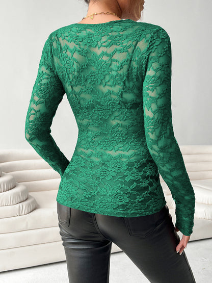 Elegant V Neck Long Sleeves Lace Shirts