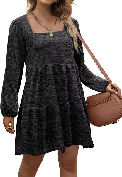 Fashion Square Neckline Fall Mini Dresses