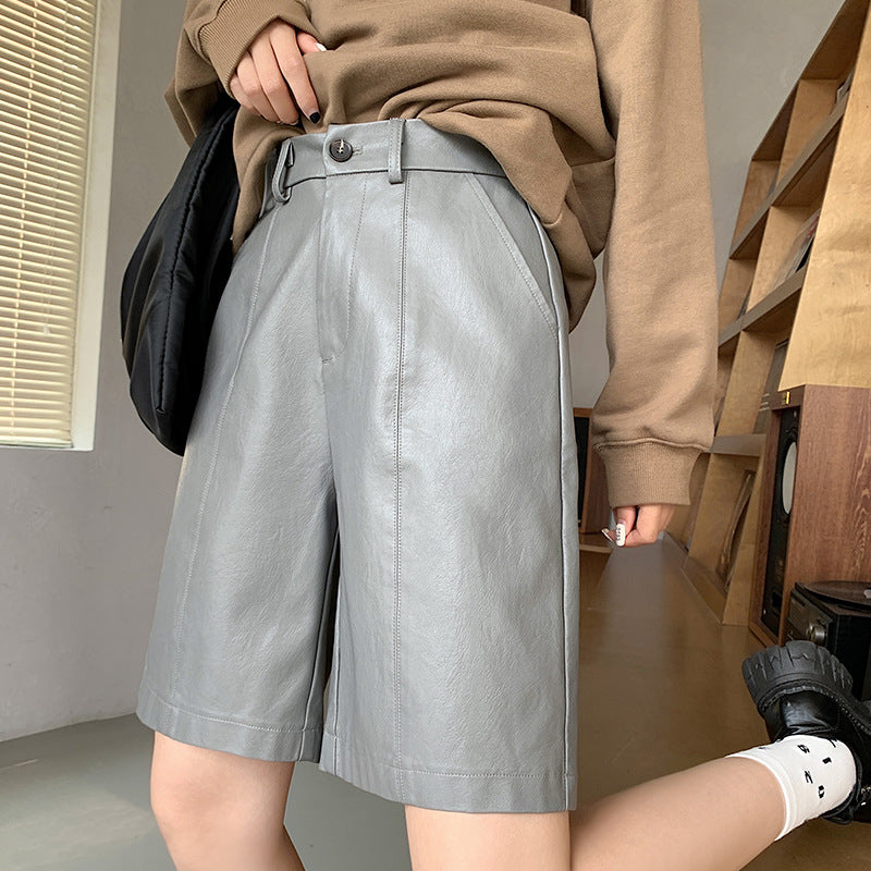 Fashion PU High Waist Knee Pants for Women