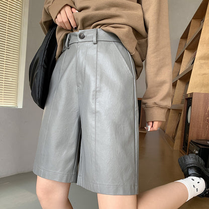 Fashion PU High Waist Knee Pants for Women