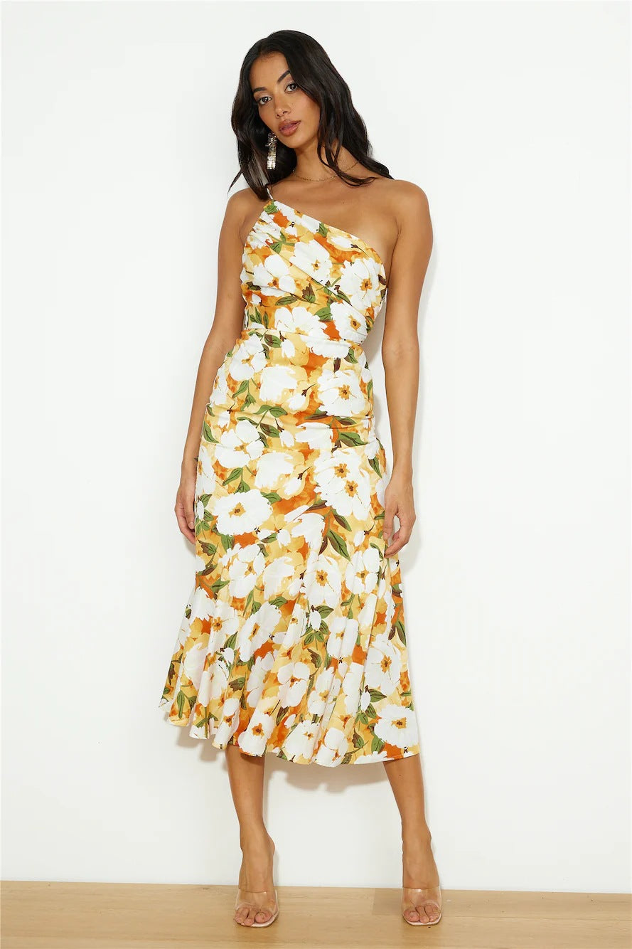 Fashion Summer One Shoulder Midi Length Dresses