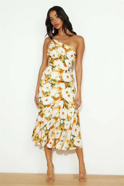 Fashion Summer One Shoulder Midi Length Dresses