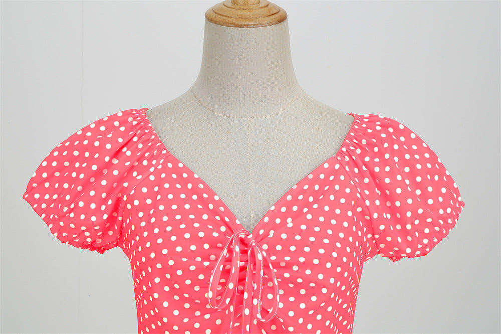 Vintage V Neck Summer Short Sleeves Dresses