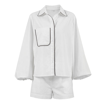 Fashion Cotton Linen Long Sleeves Shirts & Shorts