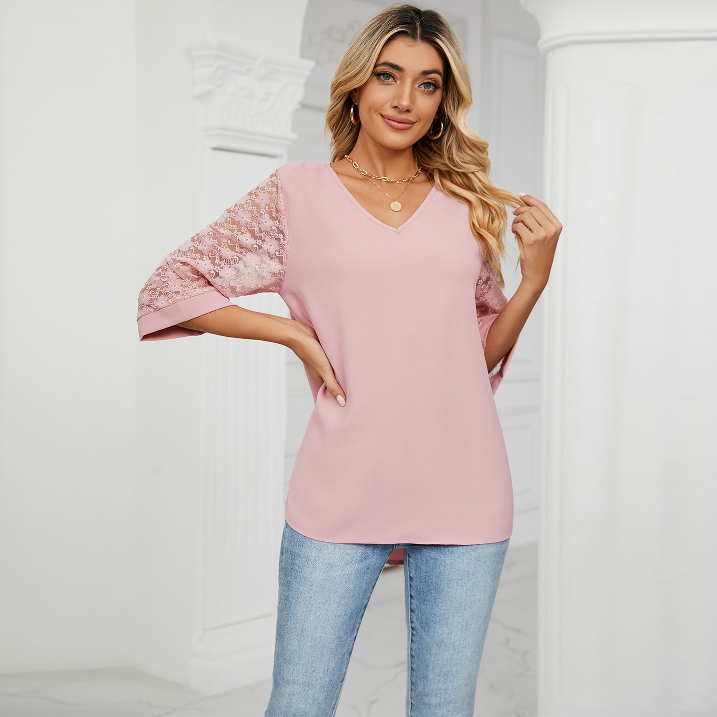 Fashion Summer Chiffon 3/4 Sleeves Women Blouses