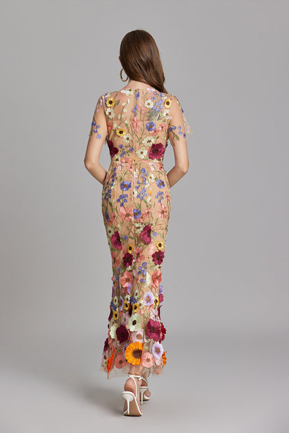 Designed 3d Flowers Embroidery Mermaid Sheath Dresses