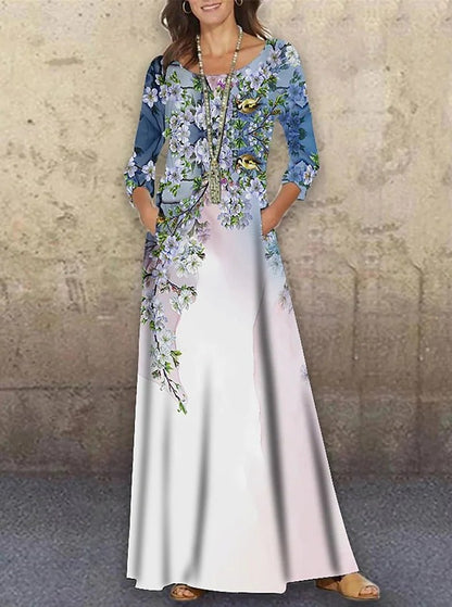 Elegant 3D Floral Print Summer Long Dresses