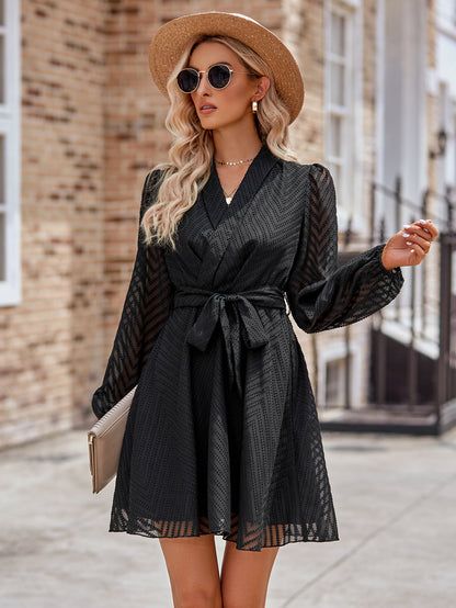 Fashion V Neck Long Sleeves Short Dresses