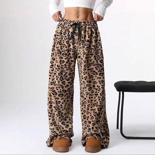 Casual Leopard Leopard Women Wide-leg Pants