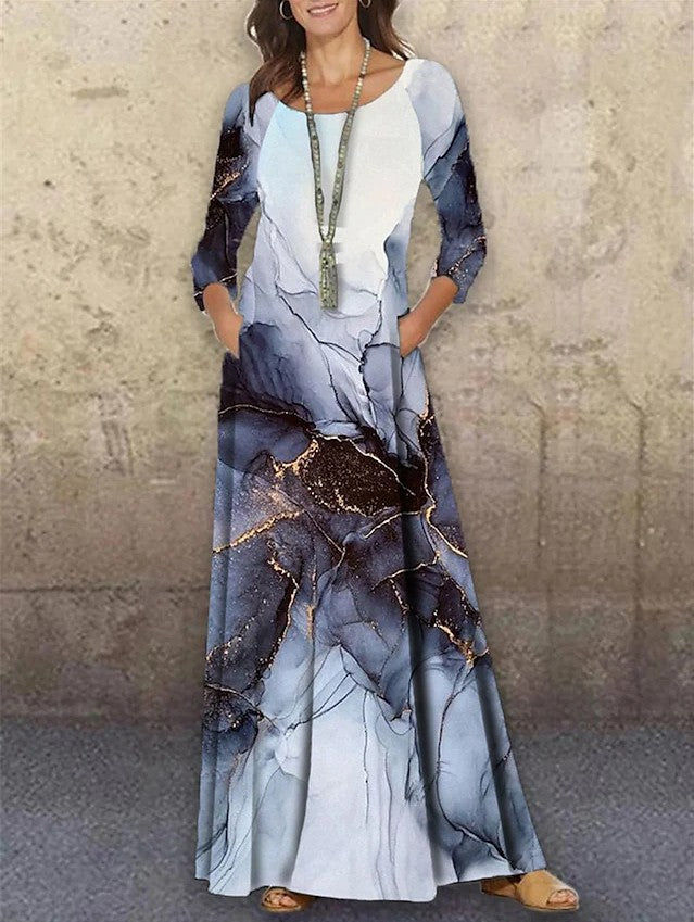 Elegant 3D Floral Print Summer Long Dresses