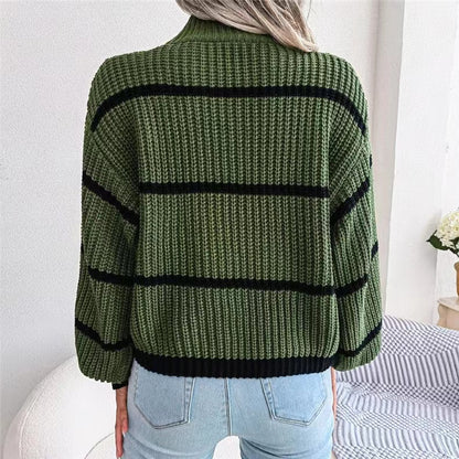 Fashion Striped High Neck Knitted Pullover Sweaters